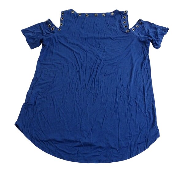 Cyrus Cold Shoulder Grommet Trim Knit Top Blue Women Size L Casual Work - Picture 3 of 8